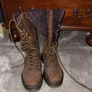 Dr. Martens Brown Floral-Lined Combat Boots